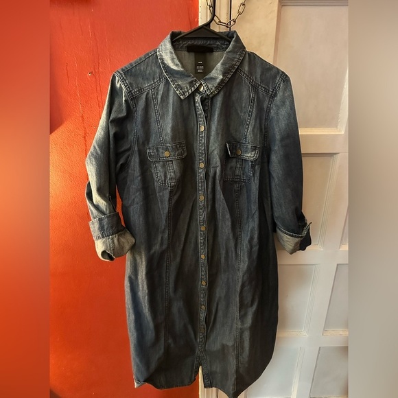 Lane Bryant Plus Size Tunic Shirt Denim Dress Rolltab Sleeves Pockets - Picture 6 of 13